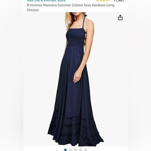 Navy Blue cotton, backless long dress. Never worn, tags still on.